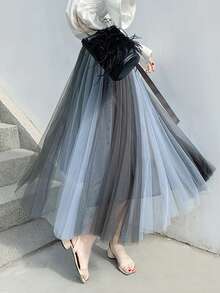 Chân váy xếp ly bằng vải chiffon thanh lịch dành cho nữ, eo bằng vải chiffon mỏng, kiểu dáng chữ A cổ điển, dáng rộng thoải mái. - Xám - Xem 8