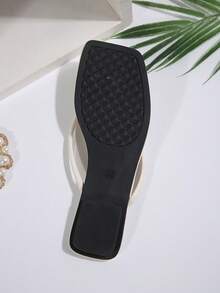 法式女士人字拖，全新甜美仙女设计，百搭夏季沙滩拖鞋白色凉鞋，适合外出、聚会、约会，防滑软底 - 米色 - 查看 9