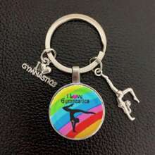 1pc I Love Gymnastics Glass Keychain Key Ring, Metal Key Chain For Men & Women, Sports Themed Gift School Letter Car Accessories Cute Goth Y2k