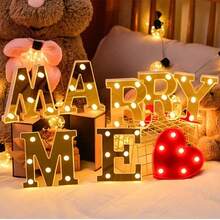 26 Letter LED Lights Luminous Number 0-9Lamp Wedding Birthday Christmas Decoration Decoration Night Light Party Bedroom 16CM Height (Without Battery) - Gold - View 4