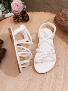 Sandalias de playa de moda 2025 de verano, cómodas y antideslizantes con puntera redonda, elástica y hebilla para niñas