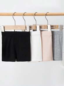 4 Pairs Of Children's Summer Girls' Safety Pants, Anti Light, Thin, Breathable Modal Solid Color Girls' Underwear, Black Fungus Edge Bow, Lollipop Safety Shorts, Soft And Comfortable, Can Be Worn Outside