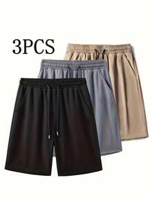 3-Piece Men's Fashionable Sports Shorts With Zippered Pockets, Quick Drying, Breathable, Sweat Absorbing, Suitable For Running, Cycling, Hiking, And Swimming, Perfect For Summer Training And Outdoor Activities, Plus Size Shorts - Nhiều màu - Xem 1