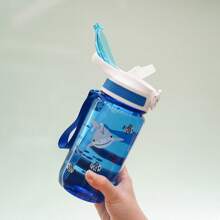 1pc 600ml/21OZ Transparent Cartoon Printed Straw Cup, 3D Anime Design Portable Plastic Water Bottle, Kids Straw Cup, Outdoor Sports Water Bottle, Picnic, Camping, School, Hiking, Travel, Gift