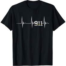 .Dispatcher 911 Vintage USA Flag Heartbeat EKG Pulse Dispatch T-Shirt - 黑色 - 查看 1