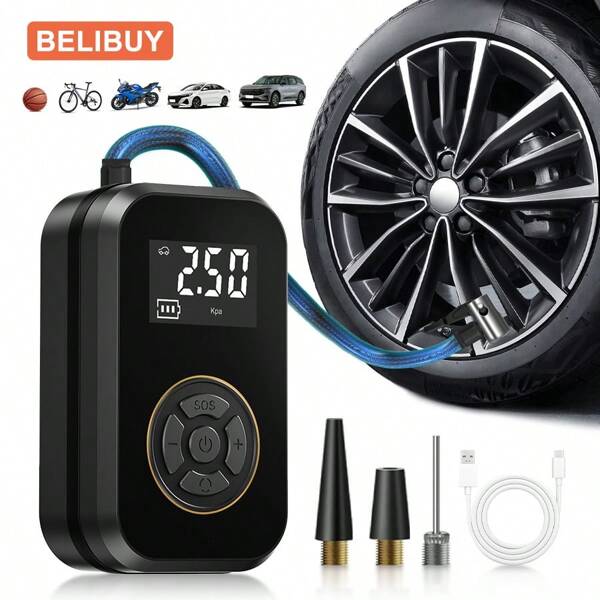 Gonfleur de pneu 150PSI, compresseur d'air portable, mini pompe à air portable sans fil avec manomètre numérique, gonflage rapide 3X et fonction de fermeture automatique, convient aux voitures, motos, vélos et ballons de sport, accessoires de voiture pratiques