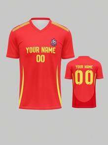 Gepersonaliseerd Bull Legion-shirt, 210 g ademend, snel drogend sportshirt, unisex V-hals voetbaltenue, voor- en achterkant gepersonaliseerd naamnummerlogo, comfortabel voor training, vrijetijdskleding, feestjes