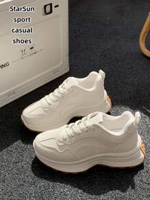 Damen Schnürstiefel mit rundem Zehenbereich, dicker Sohle, mehrzweck Modische Lässig Sportschuhe, Gummisohle, wasserdicht, rutschfest, abriebfest, leicht, Sneaker vielseitig für den täglichen Gebrauch, Frühling/Herbst, Milchweiß