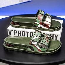 Men's Outdoor Anti-Slip Thick-Sole Comfortable Casual Slippers, Soft Cushion, Large Size, Beach Sandals With Hook And Loop, Stylish Lightweight Slides - Green - View 6