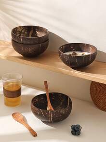 Bát dừa mùa hè kèm thìa - Bát đựng sinh tố acai/cocktail dừa/salad trái cây đông lạnh, vật dụng thiết yếu cho dã ngoại bãi biển và tiệc bể bơi, phù hợp cho người ăn chay dùng để làm sinh tố/sữa chua/cháo yến mạch (hương dừa tự nhiên) - Nhiều màu - Xem 4