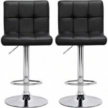 2pcs Adjustable Modern Bar Stools Swivel PU Leather Stool Chair Back Kitchen Island Counter Height Swivel Bar Stool