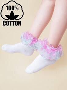 1 par de calcetines de tobillo con adorno de encaje, elegante estilo princesa para danza, primavera/verano para niñas