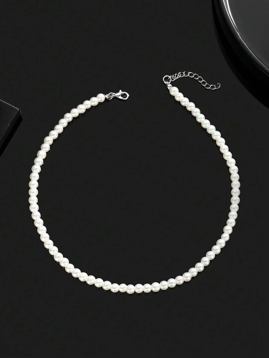 1pc Bohemian Style Glass Pearl Fashionable High-End Elegant Versatile Necklace, Suitable For Women's Daily, Party, Wedding And Event Wear - White - View 1