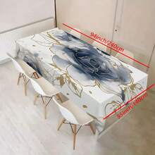 1pc Premium Golden Line Floral Pattern Tablecloth - Modern Minimalist Design, Elegant Decoration For Your Dining Table, Suitable For Picnic, Camping, Wedding, Birthday Party, Restaurant. Durable Tablecloth For Home And Festival Decor