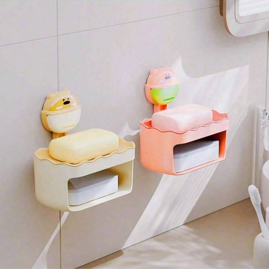 2 件套可爱熊展示架，壁挂式粘性收纳架，用于收藏品、奖牌、徽章、肥皂盒 - 彩色 - 查看 1