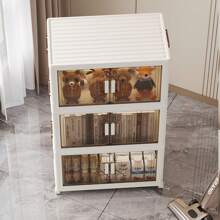 Double-Door Multiple Layers Foldable Storage Cabinet, No Assembly Required, High Capacity Home Use Children's Clothes & Toys Organizer, Plastic Snack Storage Box