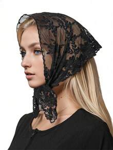 1 件花卉蕾丝边婚礼面纱真丝围巾头巾 - 多色 - 查看 11