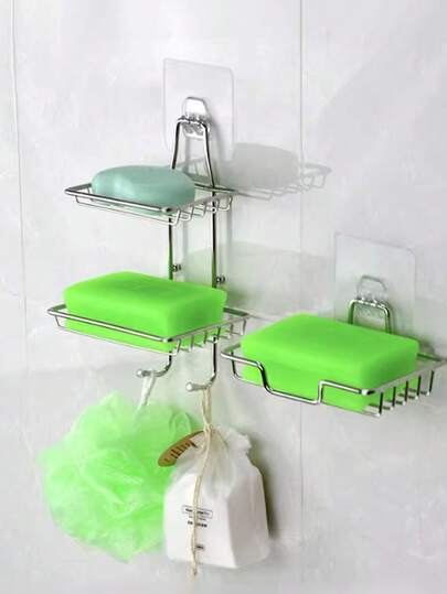 1pc Stainless Steel Double/Single Layer Soap Dish Bathroom Shelf Wall Mounted Soap Holder