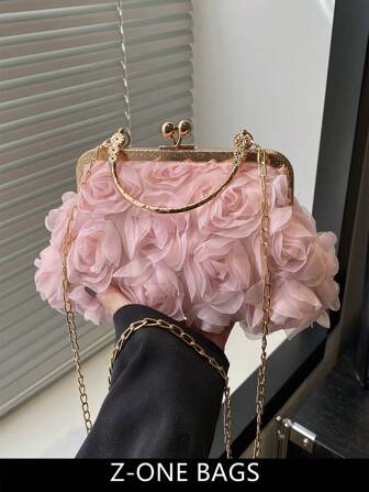 HELLO WEEKEND 1pc Polyester 3D Floral Decor Elegant Party Tote Bag, Suitable For Women