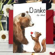 1buc, fermecător felicitare germană de mulțumire, (cu plic) urs brun cu design ilustrativ de veveriță. Potrivit pentru orice ocazie, felicitare perfectă pentru prieteni și colegi de clasă, cadou unic (12cm/4.7inx17cm/6.7in)