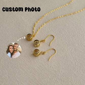 1 par anpassade guld fotoprojektion örhängen rostfritt stål bild inuti smycken presenter för henne