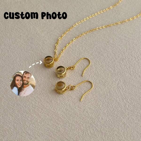 1 Pair Custom Gold Photo Projection Earrings Stainless Steel Picture Inside Jewelry Gifts For Her
