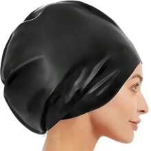 1pc Summer Silicone Black Swimming Cap, For Long Hair, Swimming Accessories Beach Essential