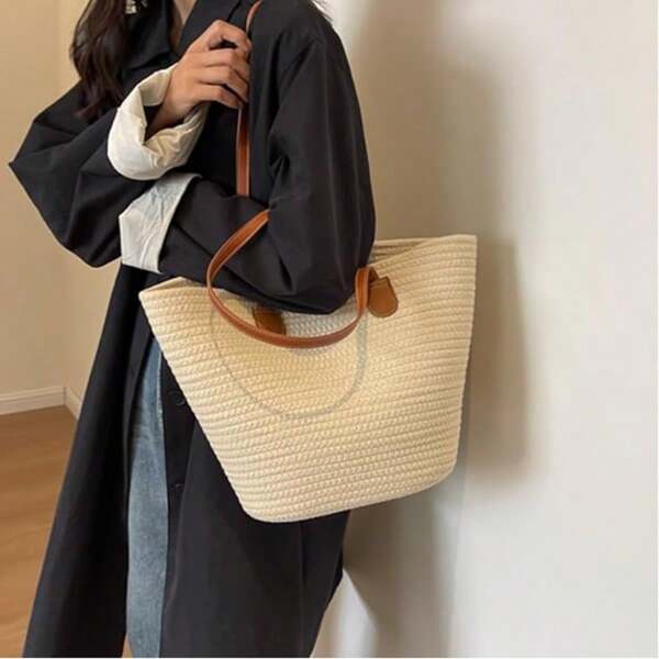 Biała damska torba na ramię o dużej pojemności, słomiana kopertówka, modna torba crossbody Mori, prosta damska do biura, podróżna