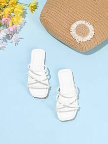 1双女童条纹编织平底凉鞋 - 白色 - 查看 4