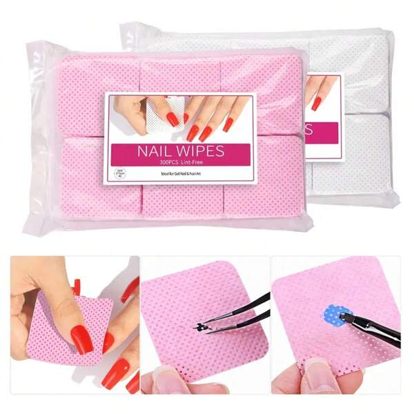 300 Pieces Non-Hair-Free Nail Wipes Nail Polish Removal Pad Water Absorption Soft Nail Cleaning Wet Tissue Sheets Manicure Removal Tool