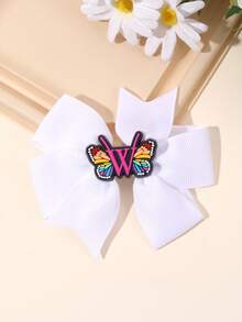 1pc Spring/Summer Pure White Bow Decorated 26 Letter Bow Hair Clip, Alligator Clip Hair Accessory For Girls, Suitable For Daily Decoration, Ribbon Bow Hair Clip - White - View 10