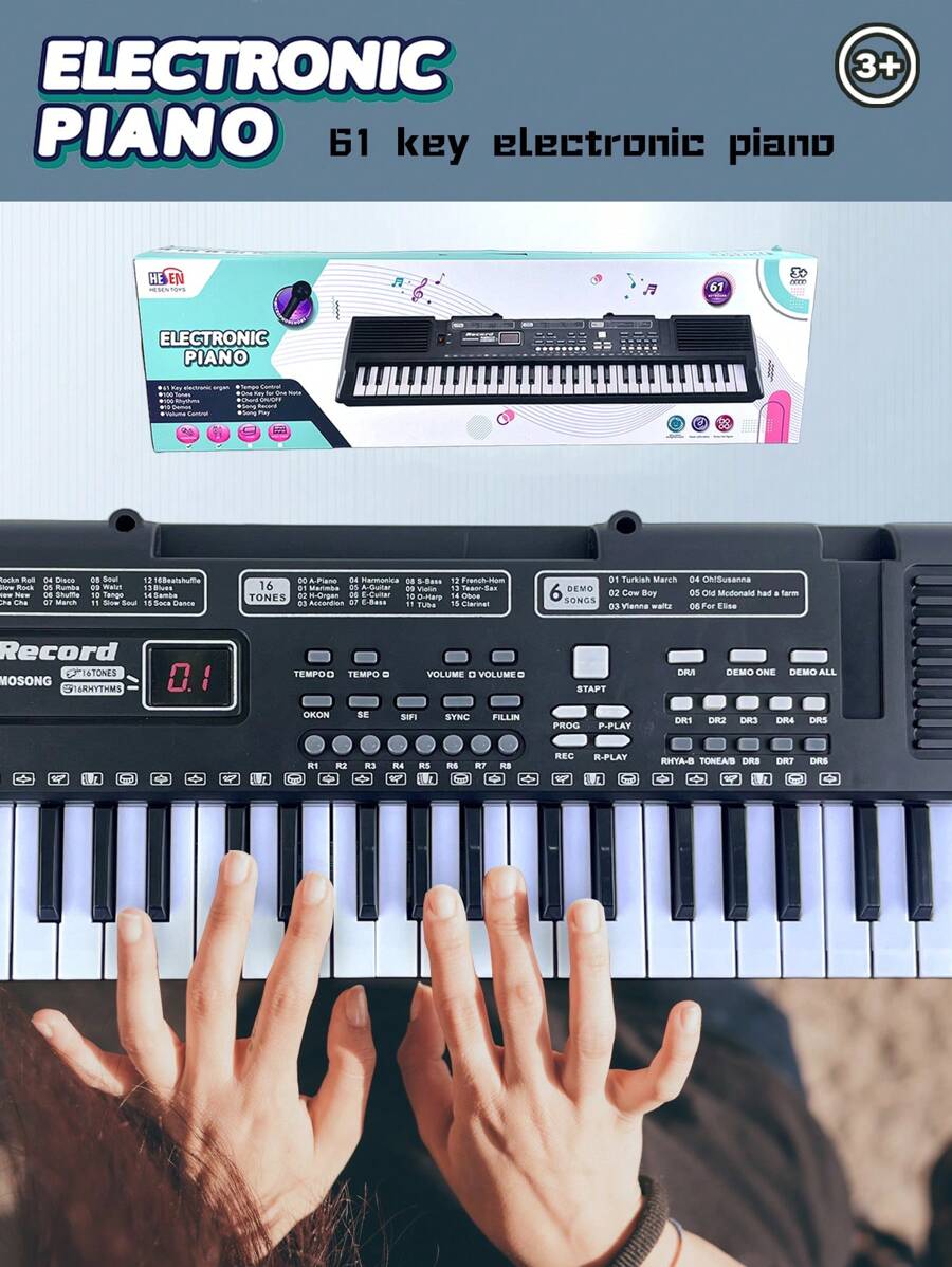 61-Key Kids Electronic Keyboard With Microphone & USB – Educational Piano For Ages 3+, Recording & Playback, Built-In Songs, Multiple Tones & Rhythms – Ideal Gift, No Batteries Included