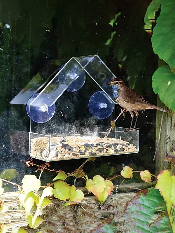 1pc Acrylic Window Mounted Bird Feeder - Transparent, Adhesive Bird Cage, Easy Refill Design, Suitable For Small Birds, Durable PMMA Material, Great For Outdoor Garden And Patio, Bird Cage Accessory