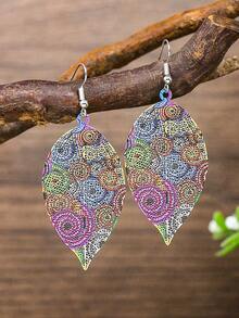 TopHanqi 3pcs Vintage Boho Style Earrings & Necklace Set, Hollow Colorful Leaf-Vein Pendant, Suitable For Women Daily, Work, Travel And Vacation, All Seasons