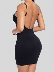 1 pièce Robe moulante avec dos nu à bretelles fines pour femmes, robe-combinaison minceur avec contrôle du ventre, peut être portée à l'extérieur