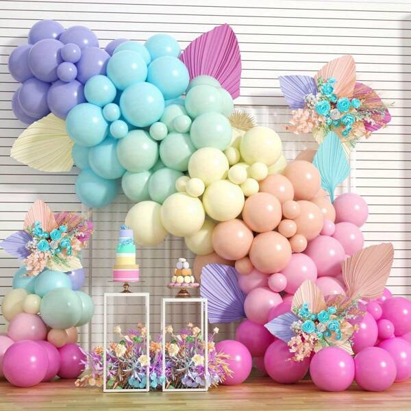 121pcs Macaron Pink, Yellow, Green, Blue, Purple Balloon Garland Kit, DIY Balloon Arch, Suitable For Birthday, Wedding, Party Decoration