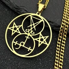 莉莉丝五角星教堂印记项链不锈钢撒旦恶魔空心五角星圆形项链哥特珠宝 - 項鍊 - 查看 10
