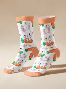 1 Pair Cartoon Rabbit & Carrot Print 360° Digital Transfer Mid-Calf Socks - Multicolor - View 5