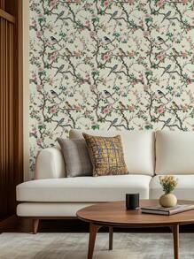 1 rollo de 1m/3m/5m con diseño de flores y pájaros posados en ramas florales, con un estilo retro adecuado para la decoración del hogar, gabinetes de cocina, mesas y sillas, fondos de habitación, renovación del hogar, bricolaje, impermeable, resistente a las manchas, fácil de limpiar, con adhesivo autoadhesivo, papel tapiz extraíble y pegatinas para paredes