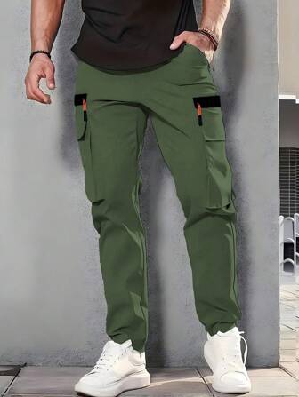 Men's Outdoor Trekking, Fishing, Camping, Mountain Climbing, Fitness, Running, And Casual Fashion Workwear Zipper Large-Pocket Elastic Waistband Slant-Pocket Straight-Leg Gray Pants