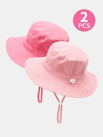 2pcs Kids Solid Color & Graphic Print Adjustable UV Ion Breathable Casual Bucket Hats, Suitable For Outdoor Activities & Daily Wear