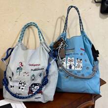 New Women's Crossbody Bag Nylon Shopping Bag Cat Embroidery Lightweight Tote Bag Folding Storage Suitable For Commuting Travel Leisure Outdoor Party Holiday Gifts