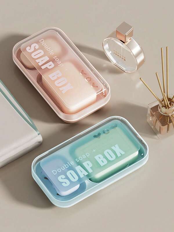 1pc Dual Compartment Soap Dish, Double-Layer Draining Soap Holder With Cover, No Drilling Required, Detachable, Suitable For Shower, Bathroom, Bathtub And Kitchen Sink Back To School