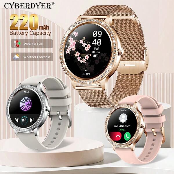 CyberDyer Relógio inteligente feminino com 2 pulseiras (faz/atende chamadas), tela IPS de 1,32", rastreador de atividades físicas com ciclos menstruais, monitor de sono, modos esportivos, relógio inteligente moderno com vários mostradores para iOS e Android