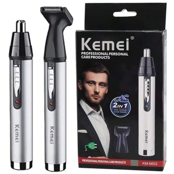 Kemei KM-6652 Tagliacapelli elettrico 2 in 1 per naso e orecchie per uomo - Strumento di grooming personale ricaricabile, rasoio di precisione per peli di naso e orecchie