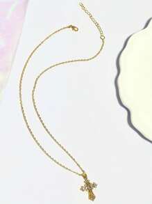 1 pieza Collar con colgante minimalista y de moda con forma de cruz y circonita cúbica, apta para uso diario y fiestas de mujeres