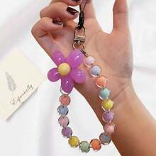 Personalized Candy Color Flower Beaded Phone Strap, Keychain Pendant, Acrylic Crystal, Ins Style Gifts For Mother, Family, Friends, Birthday, Holiday Phone Charm, Phone Chain - Multicolor - View 8