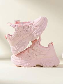 1 双男女款 PU 透气旋转纽扣运动鞋，适合青少年，适合春季、夏季和秋季 - 粉色 - 查看 5