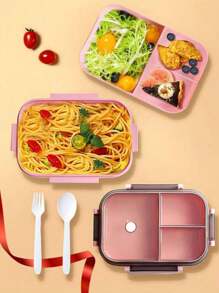 1pc Microwaveable Double-Layer Compartment Lunch Box With Handle For Women & Men, Students,Set Of Utensil , Bento Lunch Box, Microwavable,Leak Proof, Food Container(Pink),Back To School Christmas For Holiday Gift Giving
