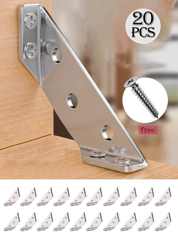 20pcs Heavy-Duty Stainless Steel Corner Brackets With Screws - 90° Angle Support, Scratch-Resistant, Easy Installation For Furniture & Wood Frames ﻿